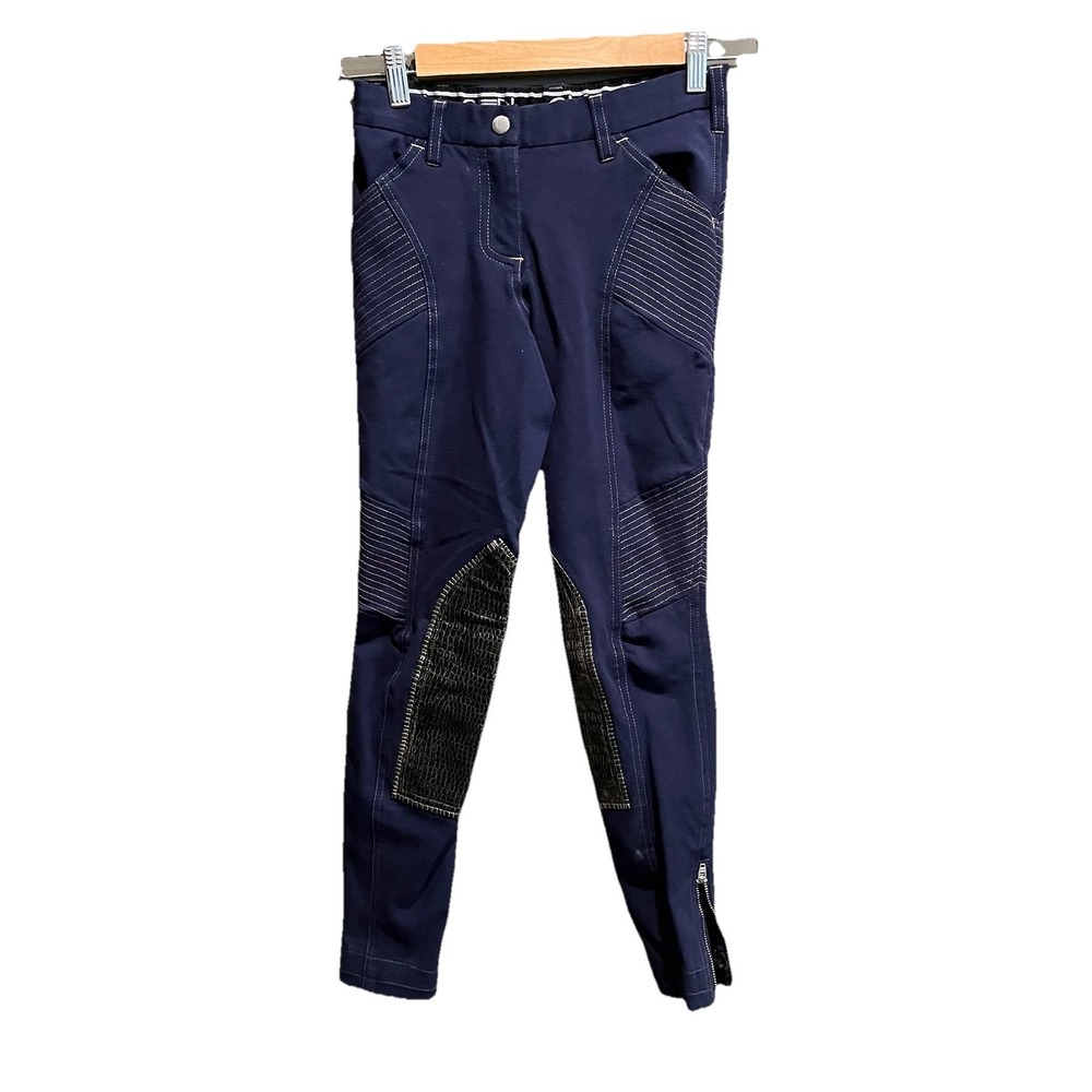 GhoDho Navy Leather‎ Knee Patch Ankle Zip Women's Breeches Size 24